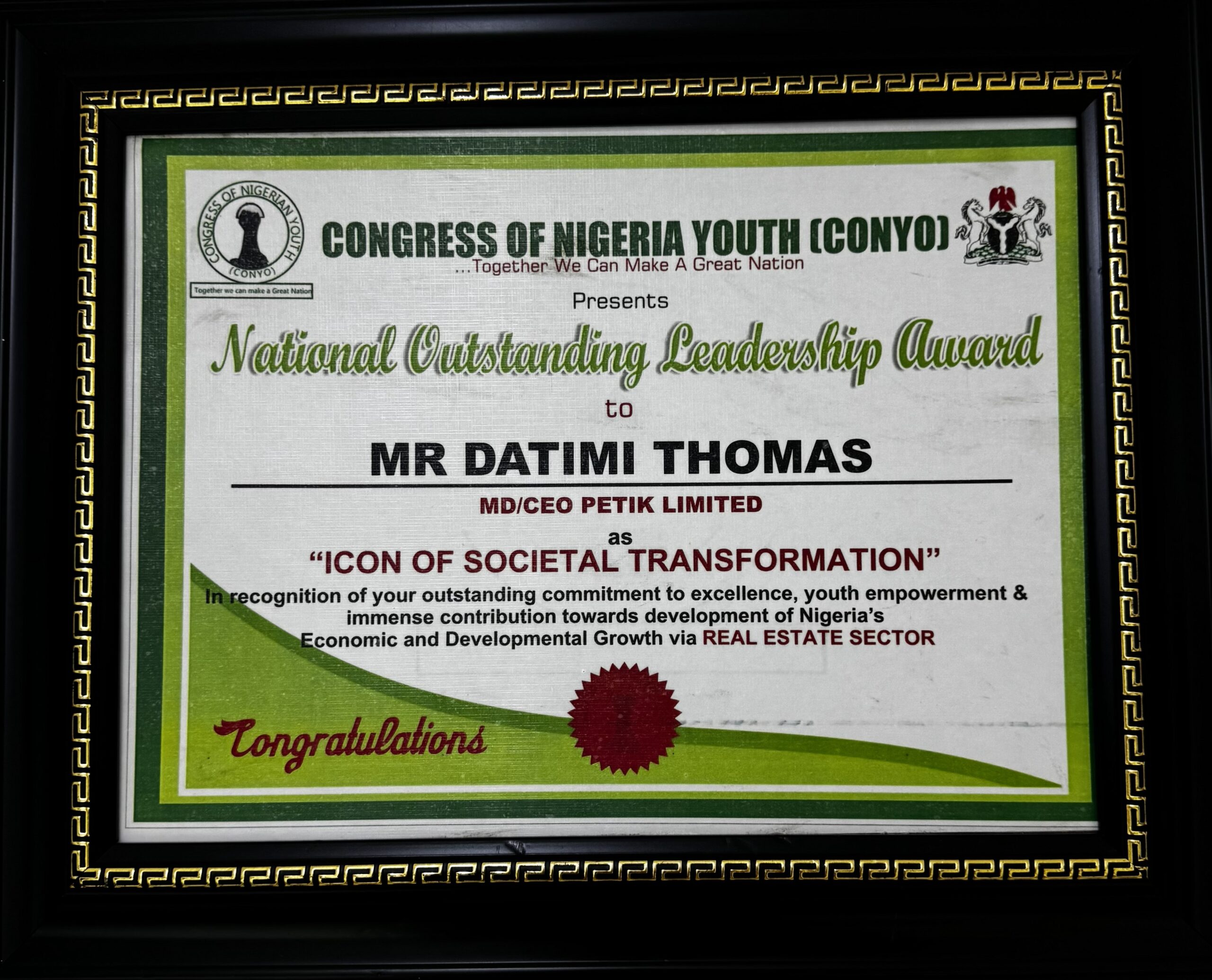 National Outstanding Leadership Award – Icon of Societal Transformation