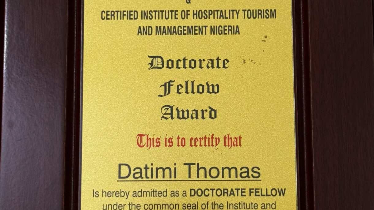 Doctorate Fellow Award (Chartered Institute of Hospitality, Tourism and Management)