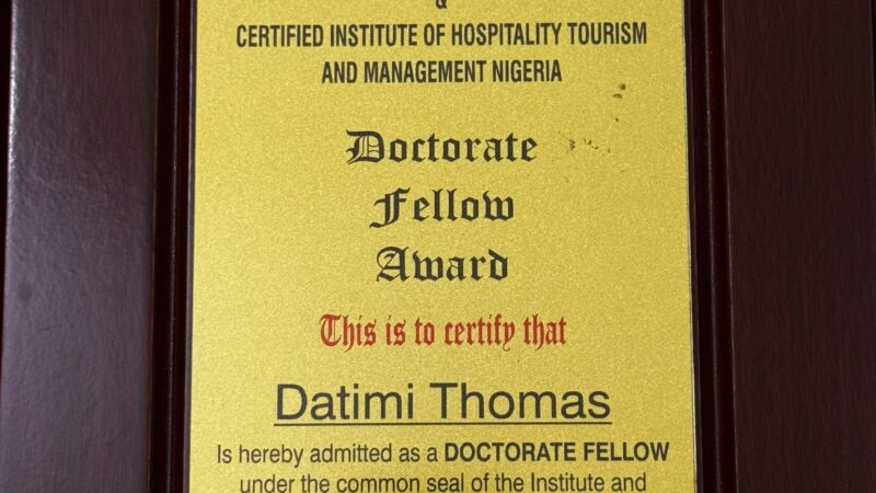 Doctorate Fellow Award (Chartered Institute of Hospitality, Tourism and Management)