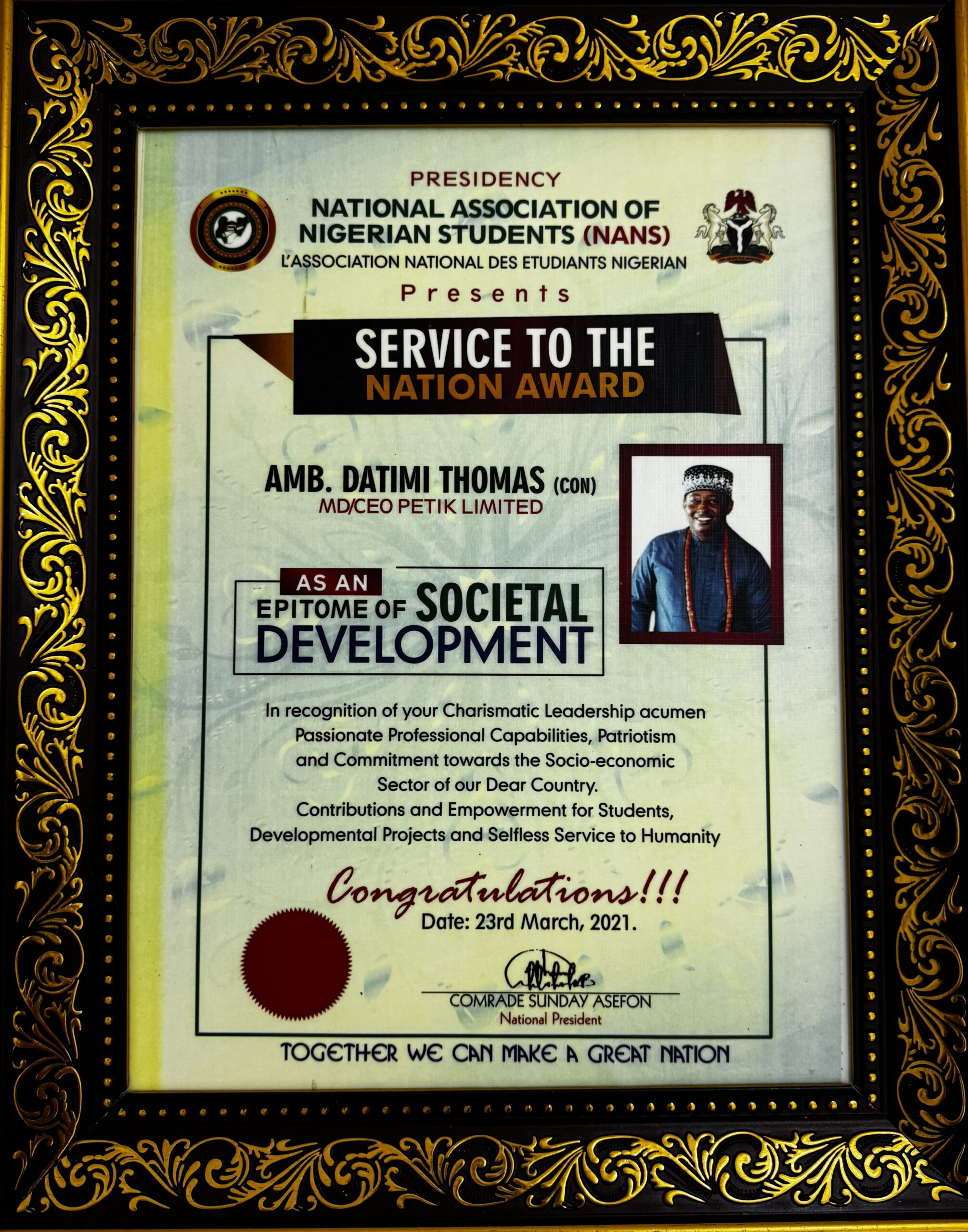 Service to the Nation Award
