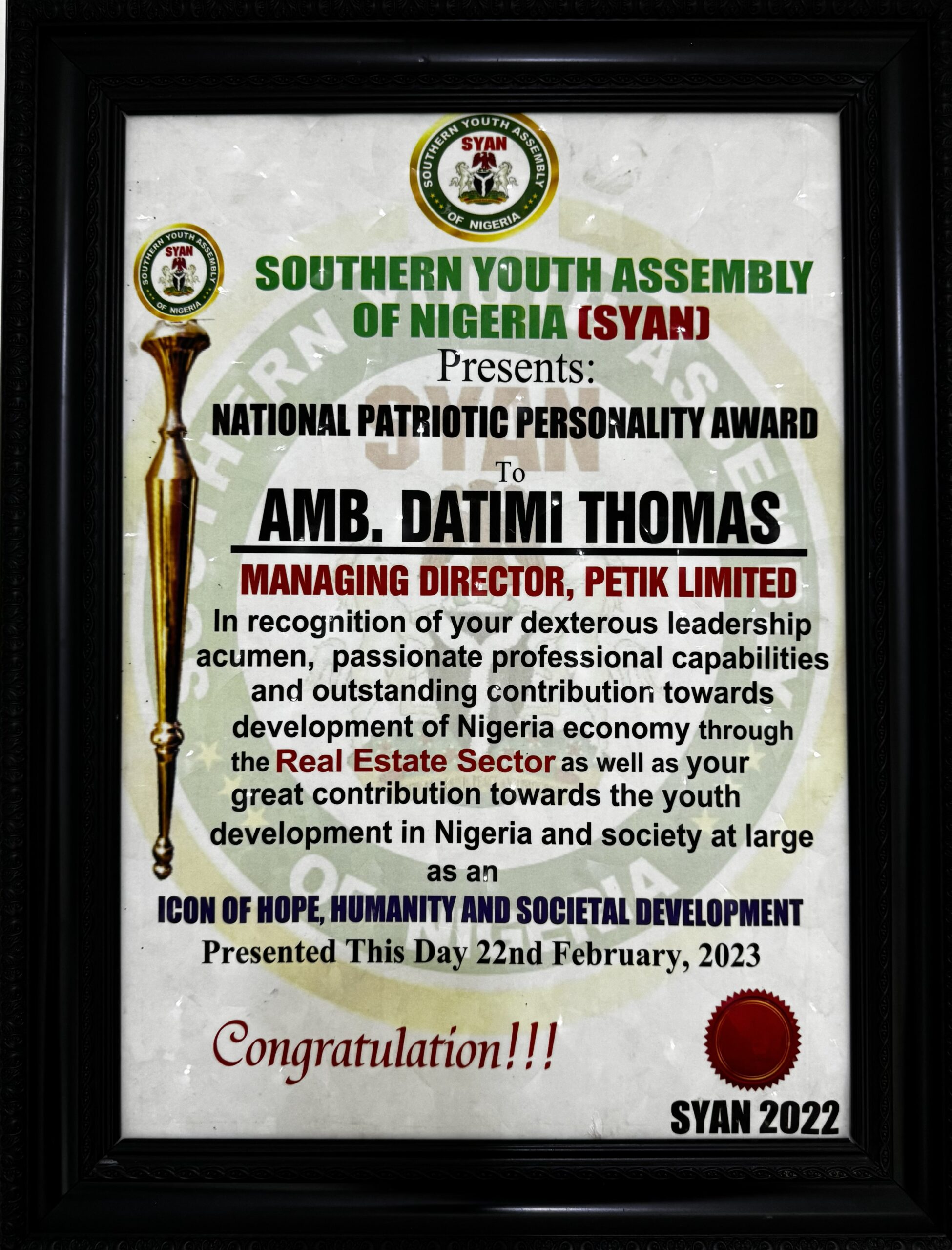 National Patriotic Personality Award